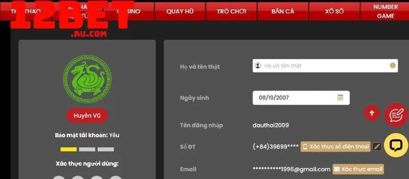Thông tin cá nhân của người chơi 